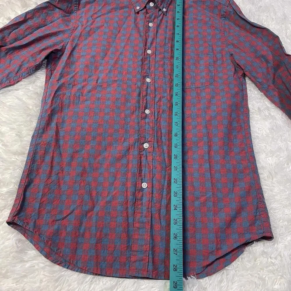 J.Crew Slim Secret Wash Stretch Button Up Shirt Red Blue Plaid Mens Small